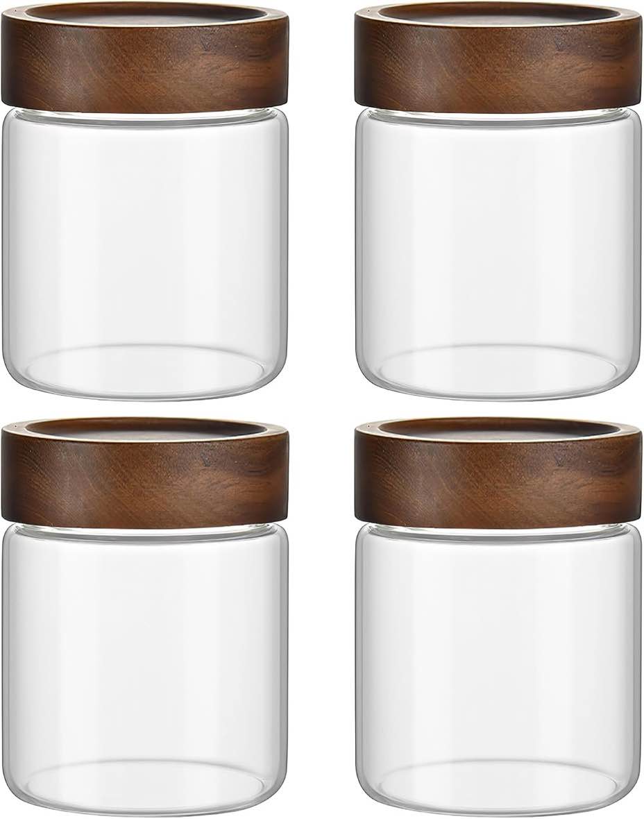 12 oz/350 ml clear glass storage canister with airtight lid, small overnight oats containers, cute decorative salad jar for snacks yogurt spice sugar cereal fruit coffee tea -4 pack