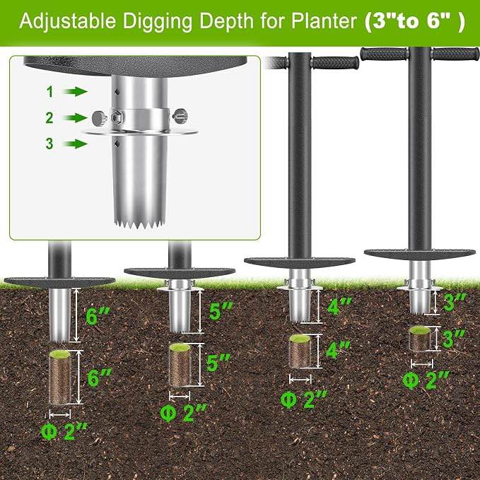 Condition photo showing As Is for dolibest 3-in-1 sod plugger & bulb planter tool - depth adjust (3-6'') stainless steel sharp serrations with ergonomic grip | lawn plug cutter for turf repair, soil sampling & garden planting-35.7"