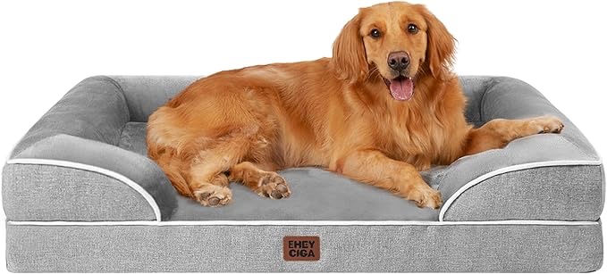 orthopedic dog beds large sized dog, waterproof memory foam pet bed with sides, non-slip bottom large pet bed with washable removable cover, grey