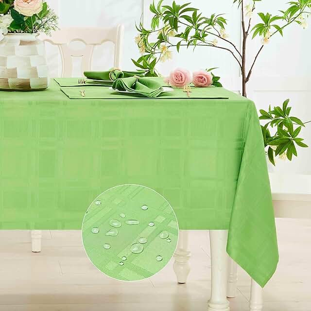 Soild Plaid Jacquard Spring Tablecloth Waterproof Wrinkle Free Table Cloth Elegance Kitchen Dinning Tabletop Decoration 60 x 144 Inch Apple Green