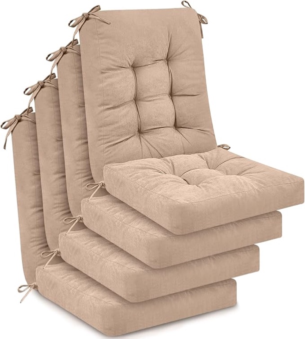 Juexica 4 Sets Outdoor Patio Chair Cushions Seat High Back Tufted Pillow Replacement Rocking Chair Cushions Pads for Patio Summer Seasonal Indoor Home Office(Beige Apricot)