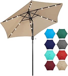 Yaheetech 7.5FT Solar Patio Umbrella-18 LED Lighted Market Table Outdoor Umbrella w/UV Protection Push Button Tilt & Crank Lift System for Garden/Lawn/Deck/Backyard/Pool,Tan