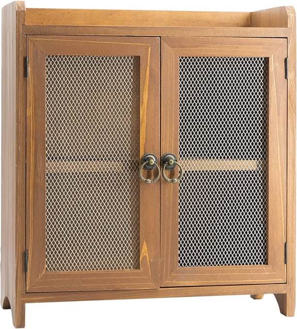 COLLECTIVE HOME - 2 Tiered Storage Cabinet, Countertop Cabinet, Wood Organizer for Kitchen Living Room Bedroom Bathroom Office with Magnetic Door, 15.75 x 14.5 x 6.5, Brown, 01