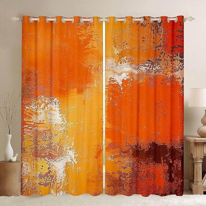 burnt orange curtains for living room abstract orange curtains room darkening 84 inch length 2 panels set,rod pocket rust art painting semi-transparent curtains for modern decorative for bedroom 4’x5’ (pack of 2) burnt orange abstract