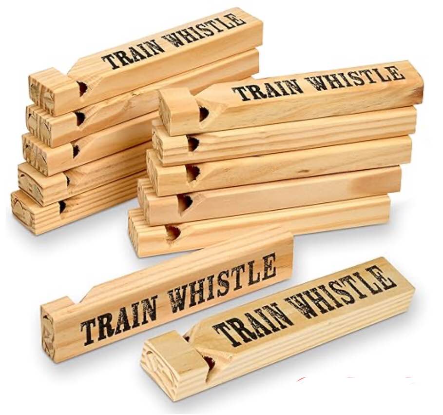 Playbees Wooden Train Whistles - 12 Pack - Fun Wood Train Whistle for Kids, Train Party Favors, Theme Birthday Decorations, Noisemakers, Goodie Bag Filler, Small Game Prizes, Stocking Stuffers
