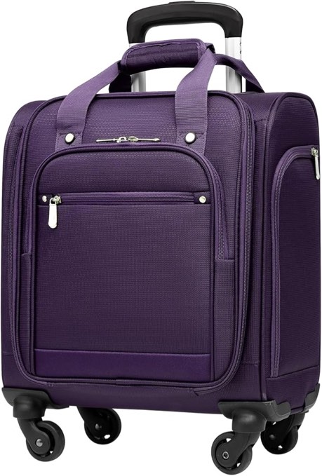 Coolife Underseat Carry On Luggage Suitcase Softside Lightweight Rolling Travel Bag Spinner Suitcase Compact Upright 4 Dual Wheel Bag, purple, Underseat 14-Inch Plus