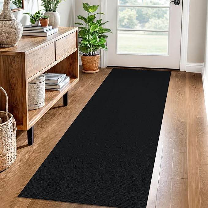 Washable Runner Rug 2x5 Ft Non Slip Runners for Hallways Cotton Rubber Backed Kitchen Runner Braided Indoor Floor Carpet Runners for Entryway, Hallway, Kitchen, Bedroom, Black