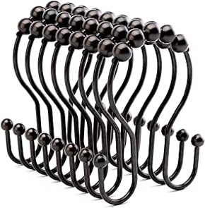 utopia bedding double glide roller shower curtain hooks, double sided rings, rust proof shower curtain hooks, bronze