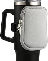 Water Bottle Pouch, Stanley Cup Accessories Compatible with Quencher Adventure 40 oz & IceFlow 20 oz 30 oz, Tumbler Bag with Dual Zipper for Phone Cards Keys Cash (Dark Grey)