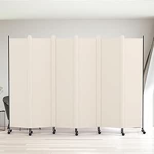 Kokorona 6 Panel Room Divider, 6FT Tall Folding Privacy Screen Wall Dividers, Portable Privacy Screen Freestanding Room Divider for Room Separation, Included - Cover Strips, Beige, 120''W x 72''H