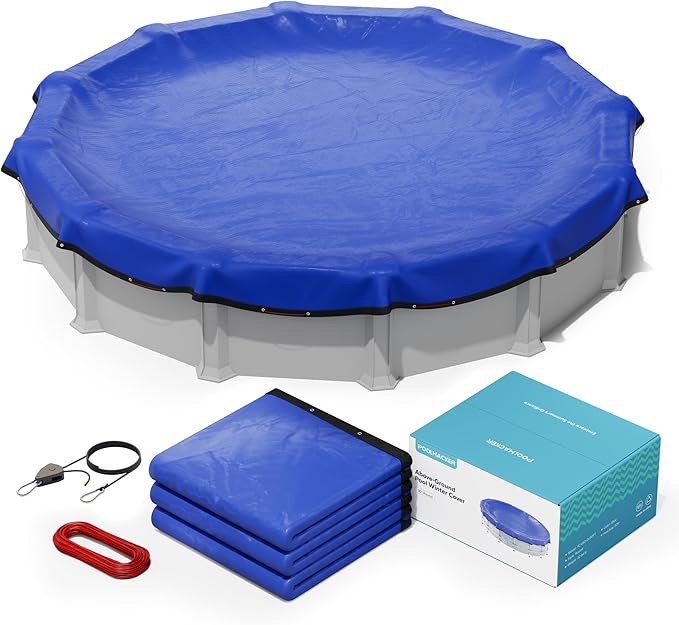 2025 upgrade 28 ft round winter pool cover - 28ft round above ground, 4 foot overlap extra thick 420d pool cover with pulley and cable