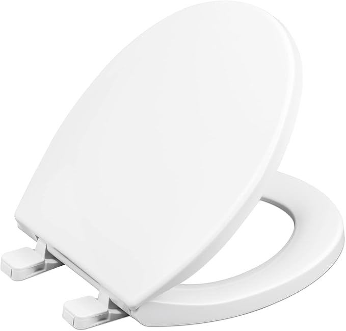 Toilet seat Round with Slow Close Hinges, Four Bumpers Never Loosen and Easily Remove, Two Sets of Parts, Plastic, White
