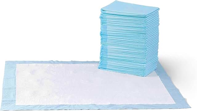 amazon basics puppy pads with quick-dry 5-layer leak-proof design for potty training, x-large size 28 x 34 inch, pack of 40, blue & white