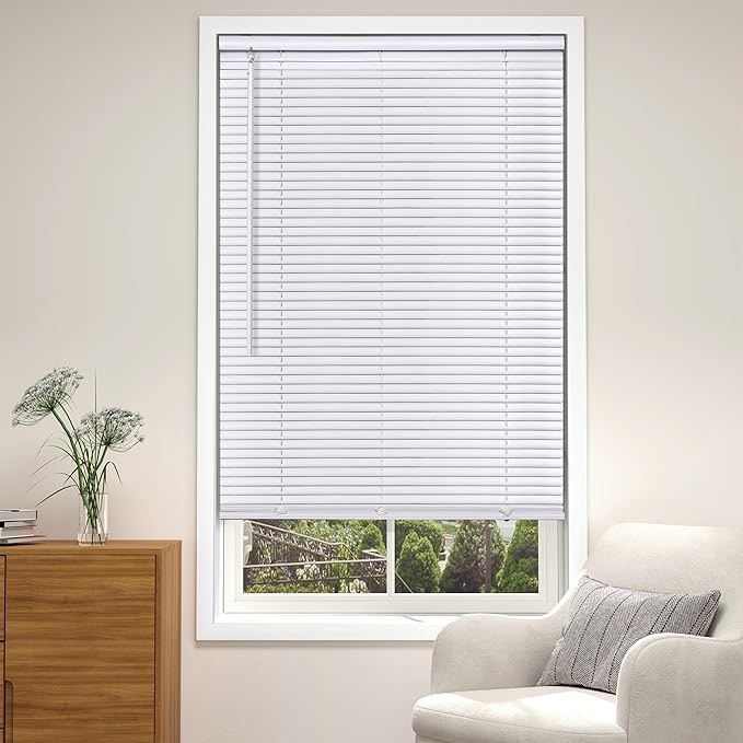 lazblinds cordless 1 in vinyl mini blinds 34x64 white 
