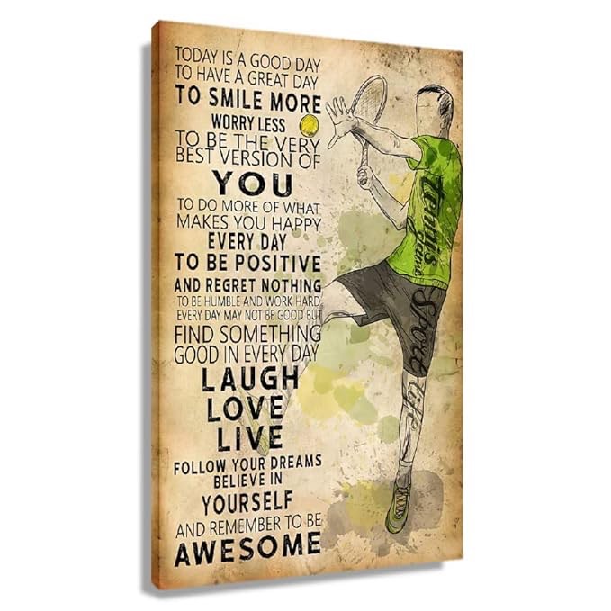 Vintage Tennis Poster Inspirational Quotes Wall Decor Framed Art Today is a Good Day Motivational Pictures Canvas Abstract Artwork Painting for boys Room Framed (16x24inch)