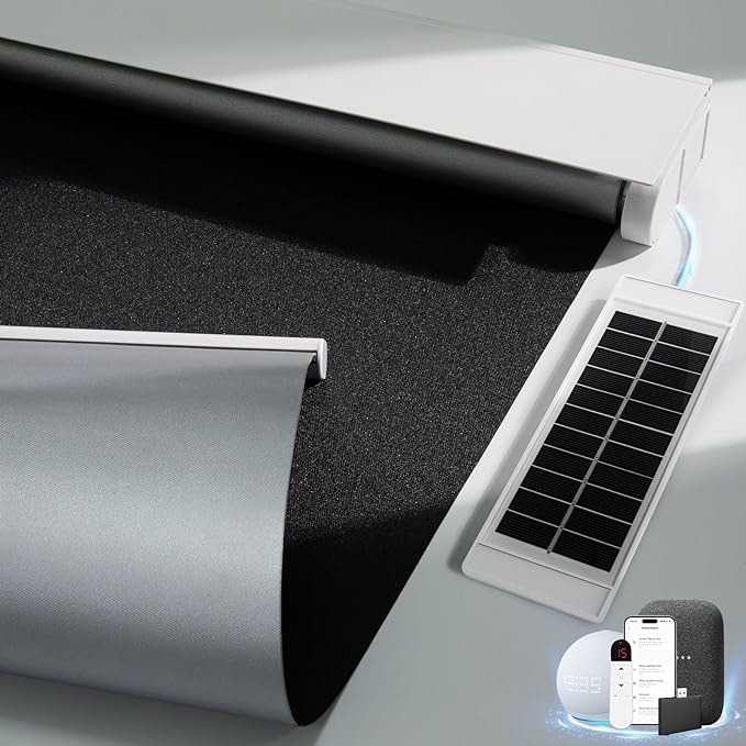 motorized blinds with remote, smart blinds with solar panel, thermal blackout electric blinds, automatic blinds for windows compatible with alexa, black-39 x72