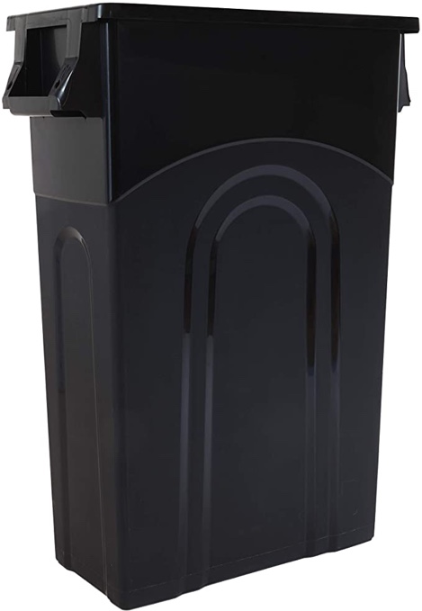 United Solutions Highboy Waste Container, 23 Gallon, Space Saving Slim Profile and Easy Trash Bag Removal, Indoor or Outdoor Use, Integrated Handles for Easy Carrying, 4-Pack, Black.