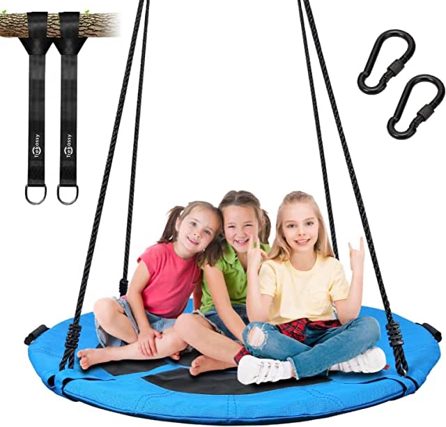 Trekassy 660lb Saucer Tree Swing for Kids Adults 40 Inch Waterproof Frame , 2 Tree Hanging Straps