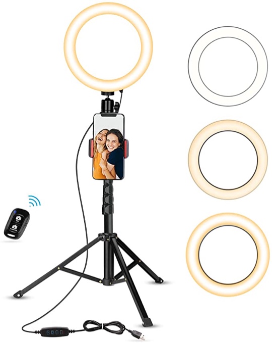 UBeesize Selfie Ring Light with Tripod Stand & Cell Phone Holder for Live Stream/Makeup, Mini Led Camera Ringlight for YouTube Videos/Photography