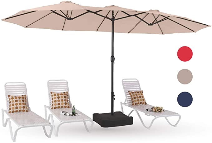 PHI VILLA 15ft Patio Umbrella Double-Sided Outdoor Market Extra Large Umbrella with Crank, Umbrella  (Beige)