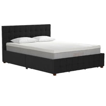 Queen Black Velvet Elizabeth Tufted Upholstered Low Profile Storage Platform Bed 1645AH