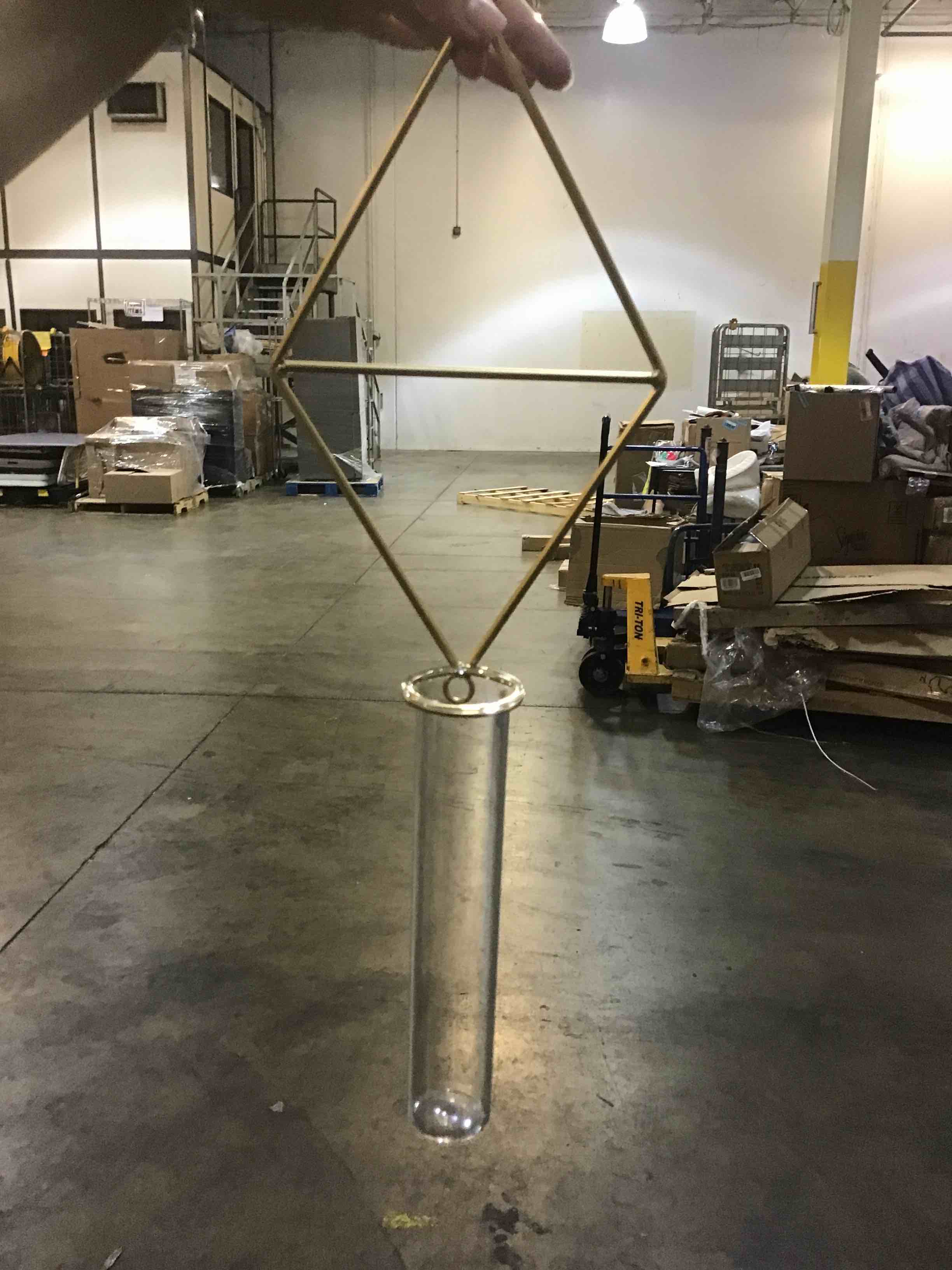 HANGING GOLD VOTIVE HOLDER WITH LONG GLASS VOTIVE