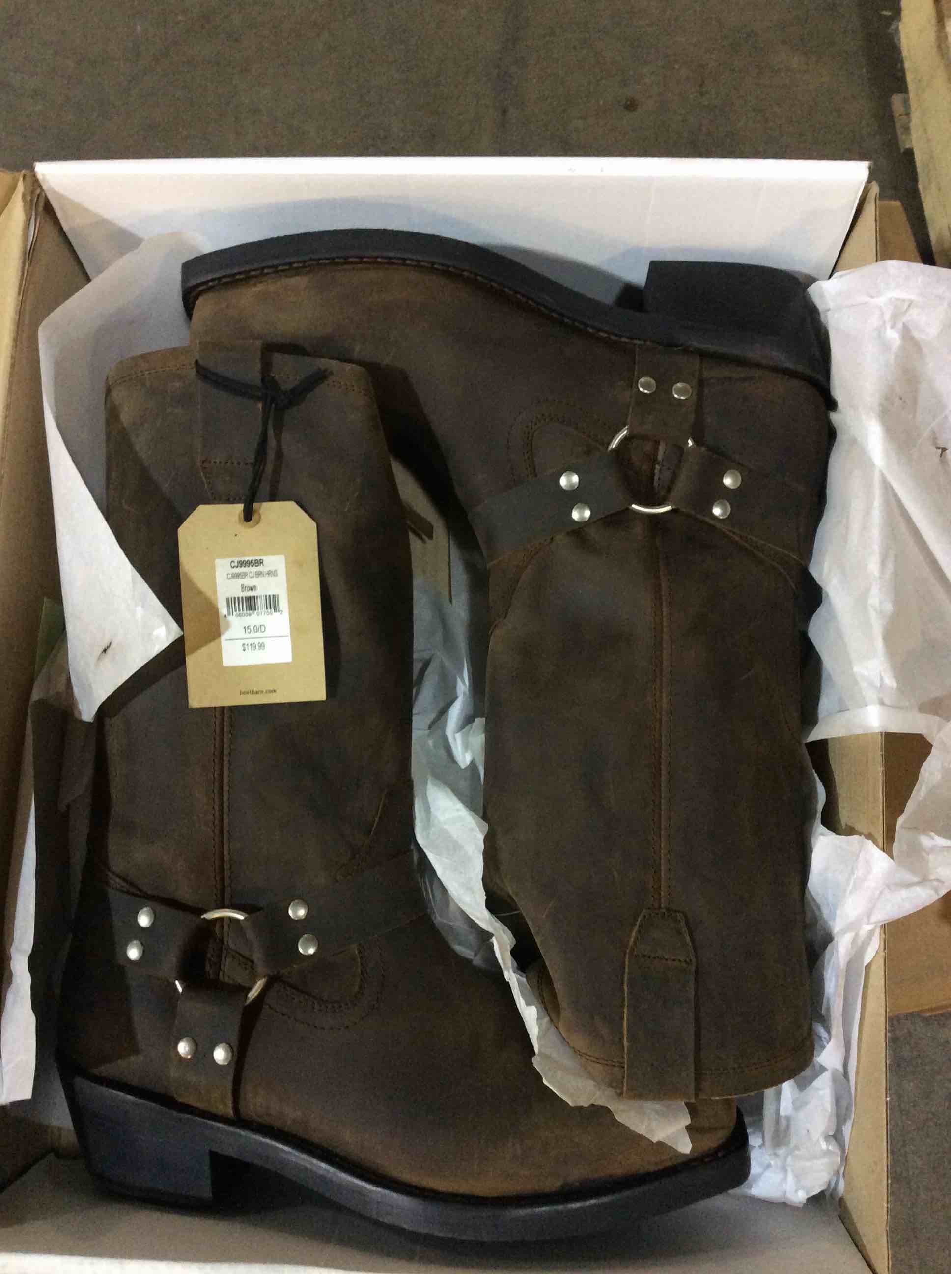 BROTHERS & SONS MEN'S PULL ON MOTORCYCLE BOOTS - SQUARE TOE size 15 D brown