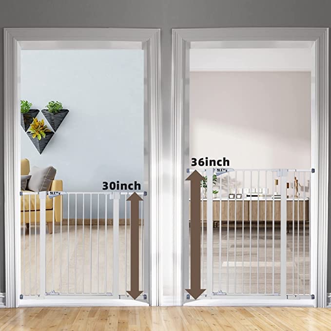 Baby Gate for 29.7"-46" with Auto Close Door, Safety Dog Gate with 2-Way Door for Stairs and Doorways, Extra Wide Metal No Drill Wall Protected Pet Gate for Babies, 30” highWhite