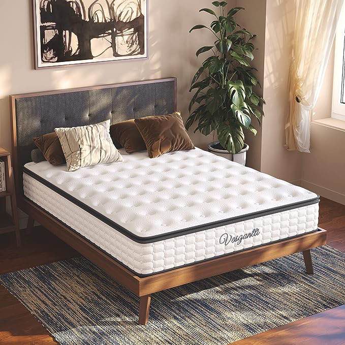 Vesgantti Twin Mattress, 10 Inch Hybrid Twin Size Mattress in a Box, Single Bed Pillow Top Mattress, Gel Memory Foam and Pocket Coils Innerspring Mattresses, Pressure Relief, Medium Firm Feel
