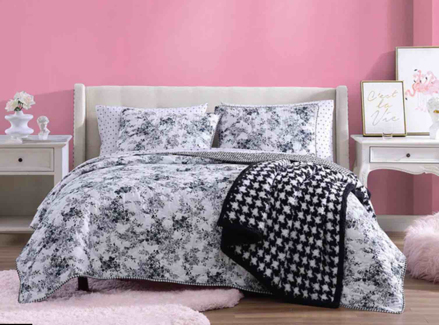 BETSEYS FLORAL VINEYARD FULL QUEEN QUILT SHAM SET BLACK
