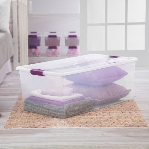 Sterilite 110qt Clear View Storage Bin with Latch Purple set of 2