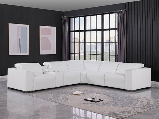 Featured: Global United Furniture 1208, 6-Piece Genuine Italian Leather Sectional with 3 Power Recliners and Console in Whiteo