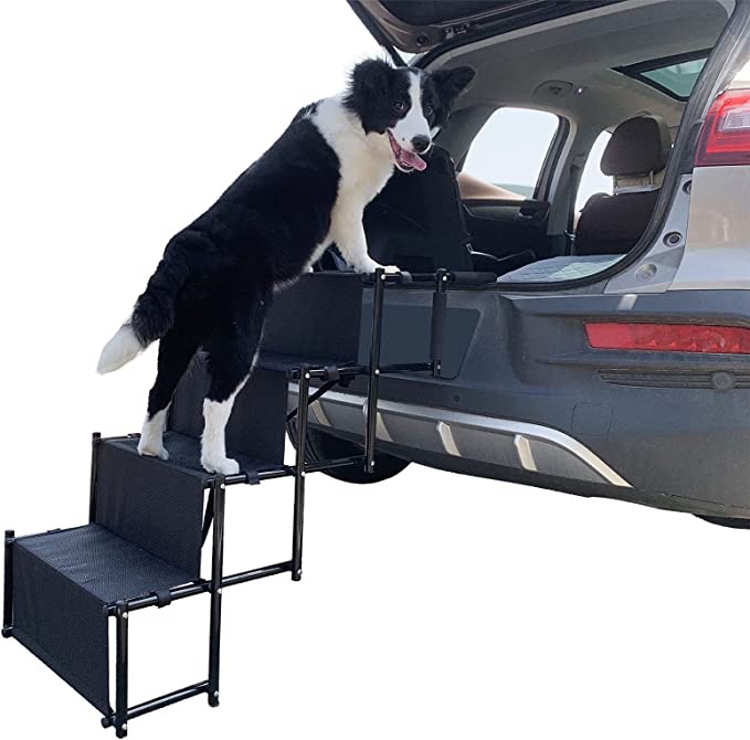 4 Steps Upgraded Folding Pet Stairs Ramp Lightweight Portable Cat Dog Ladder with Waterproof Surface Great for Cars Trucks SUVs 