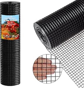 Thinkahead Black Hardware Cloth 1/2 in 24 x 50 ft 19 Gauge Vinyl PVC Coated Galvanized Chicken Wire Fencing, Garden Fence, Rabbit Wire