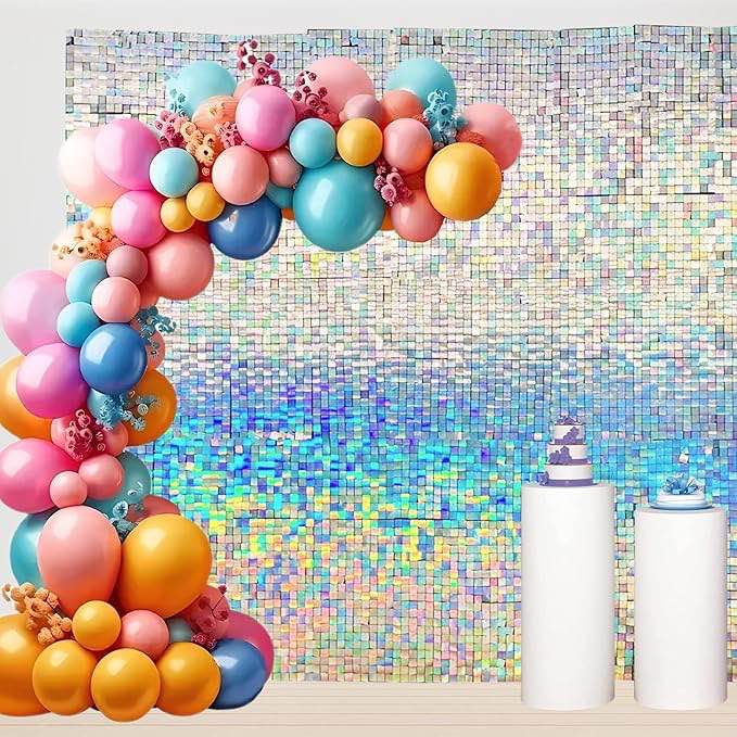 36Pcs Shimmer Wall Backdrop, Silver Iridescent Square Sequin Panels, Photo Booth Backdrop Wall Panel Backdrop Decor for Birthday, Wedding, Baby Shower, Anniversary, Halloween Party Supplies