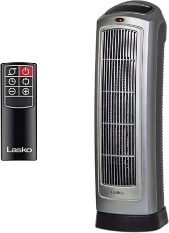 Lasko Oscillating Ceramic Tower Space Heater for Home with Adjustable Thermostat, Timer and Remote Control, 22.5 Inches, Grey/Black, 1500W, 751320