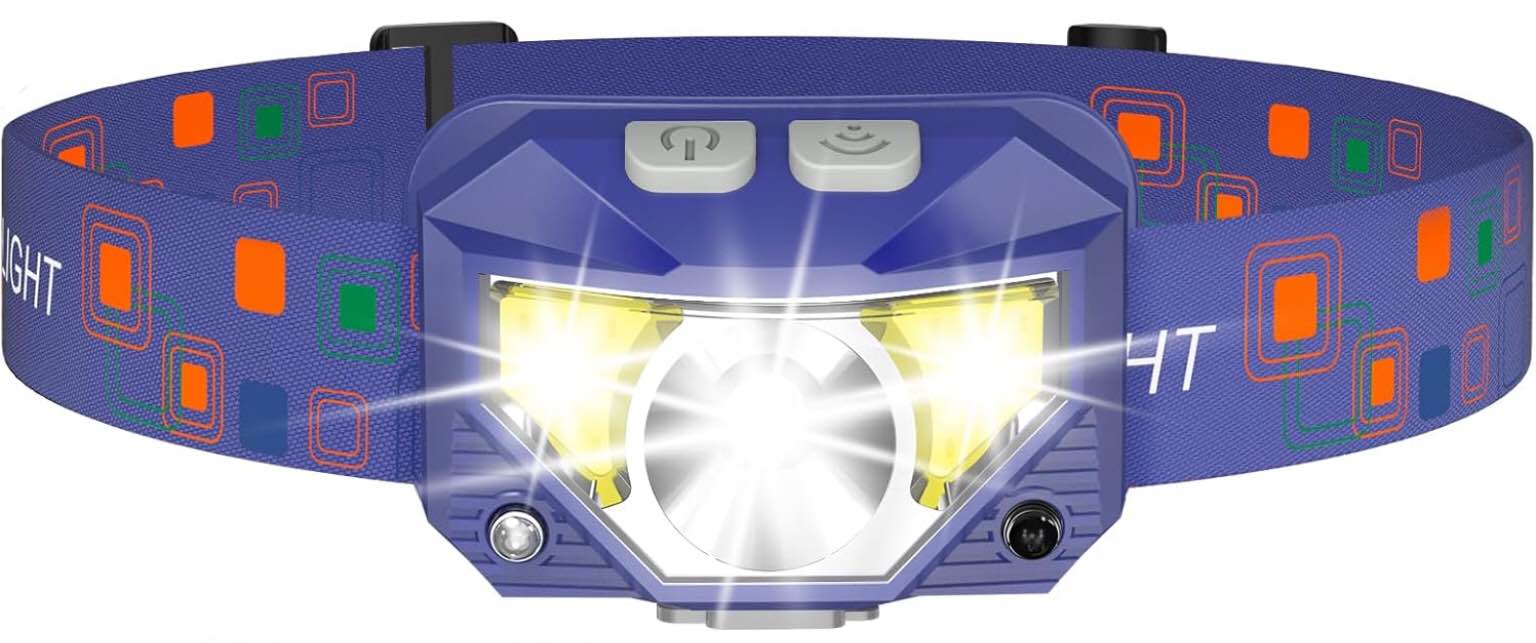 LHKNL Headlamp Flashlight, Lumen Ultra-Bright LED Rechargeable Headlight with White Red Light, Waterproof Motion Sensor Head Lamp,8 Modes for Outdoor Camping Running Fishing- Blue