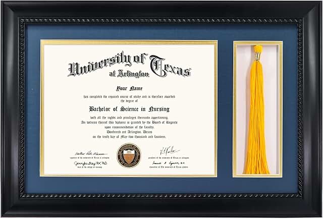 GMFrames Solid Wood Diploma Frame with Tassel Holder for 8.5x11 Certificate,Black Finish with Intricate Black Rope Detail,UV Protection Acrylic