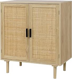 Finnhomy Sideboard Buffet Cabinet, Kitchen Storage Sideboard with Rattan Decorated Doors, Liquor Coffee Buffet, Dining Room, Hallway, Console Table, Accent Cabinet, 31.5X 15.8X 34.6 Inches, Natural