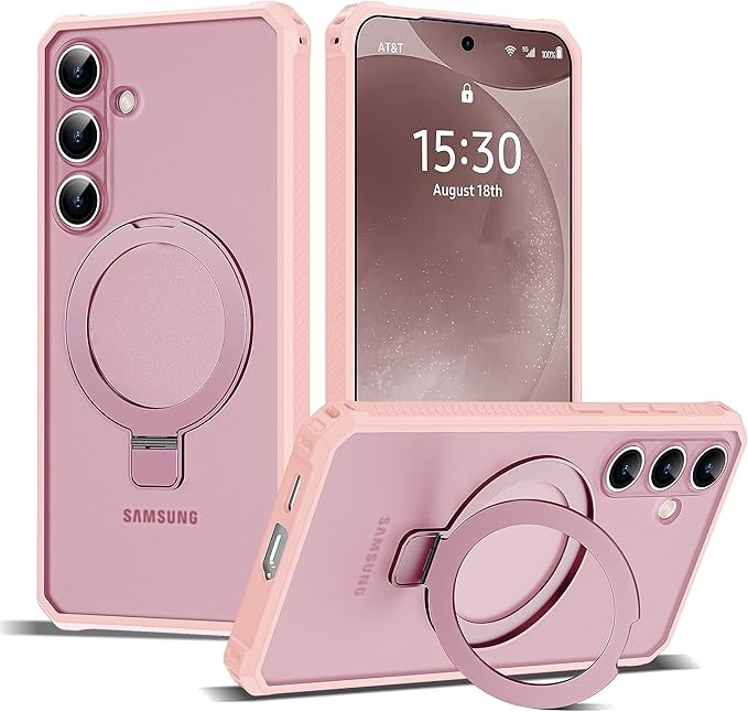 XIQI Designed for Samsung Galaxy S24 Plus 6.7'' with Camera Lens Protector & Magnetic Ring Stand [Military-Grade Protection] Translucent Shockproof Phone Case for Men Wowen, pink For Samsung Galaxy S24 Plus 6.7 inches