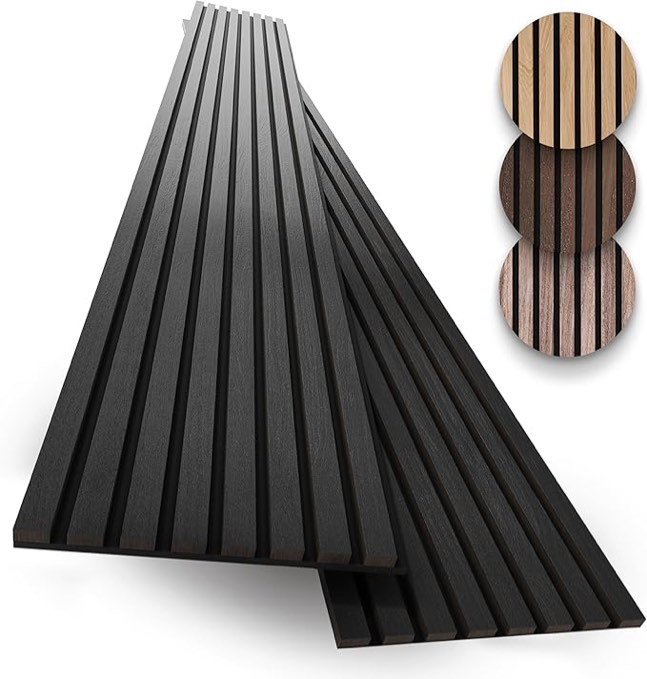 Wood Slat Panels for Wall & Ceiling, 2 Pack Sound Absorbing Wood Panels, 47.24"x15.94" Large Wall Panels for Interior Decor, 3D Fluted Acoustic Paneling for Homes, Offices, Studios 2 Pack-47.24'' x 15.94'' black oak
