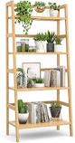 Homykic Bamboo Bookshelf 4-Tier Ladder Shelf, 49.2” Freestanding Open Bookcase Book Shelf Bathroom Storage Shelf Unit Plant Stand for Small Space, Bedroom, Living Room, Home Office, Natural