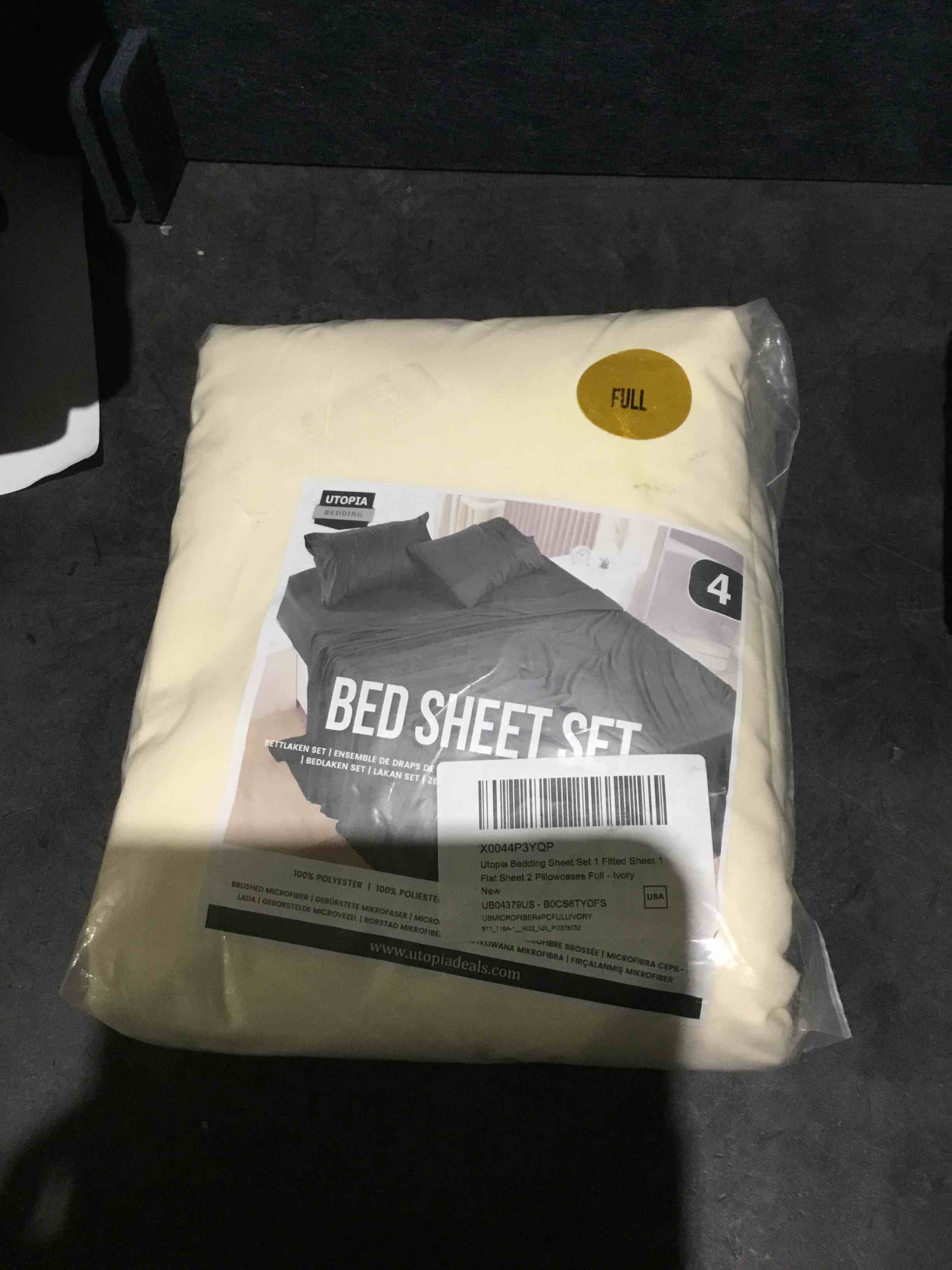 Condition photo showing New/Like New for Utopia Bedding Full Sheet Set – 4 Piece Bed Sheets for Full Size Bed, Soft and Breathable Microfiber, Includes 1 Fitted Sheet, 1 Flat Sheet and 2 Pillowcases (Ivory)