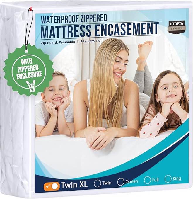 Utopia Bedding Waterproof Mattress Protector Twin XL Size, Zippered Mattress Encasement Bed Bug and Dust Mite Proof, Absorbent Six-Sided Mattress Cover