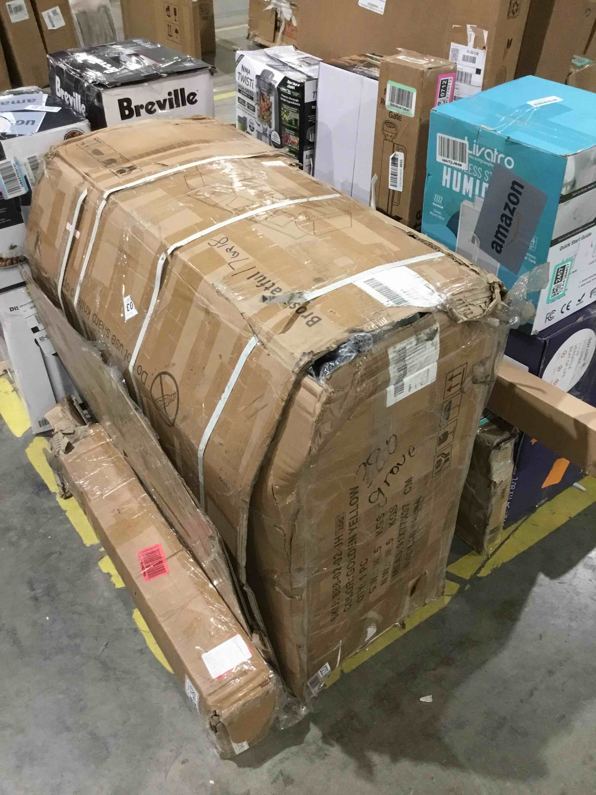 Condition photo showing As Is for Sectional Sofa, Modular Cloud Couch with Ottoman, Deep Seat Sleeper Sofas with Throw Pillows, Comfy Chenille Loveseat Sofa for Living Room, Apartment (Yellow, L Shaped-3 Seat & Ottoman)