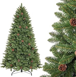 Decoway 6FT Artificial Christmas Tree: Unlit Green Xmas Pine with Pinecones and Metal Stand for Indoor - Holiday Decoration for Porch Living Room Easy Assembly