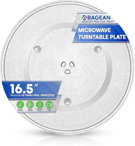 microwave plate replacement 16.5 inch fits wb48x10046 and wb48x29704 ge microwave turntable plate - exact replacement microwave glass plate - durable oven dish tray for better reheating and cooking
