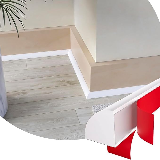 Wall Baseboard Molding Trim,8-Pack of 48 x0.75 Inch,Peel and Stick Round High Impact Finish Molding Panel Skirting Board for Home Decor,32 Feet (White 1)