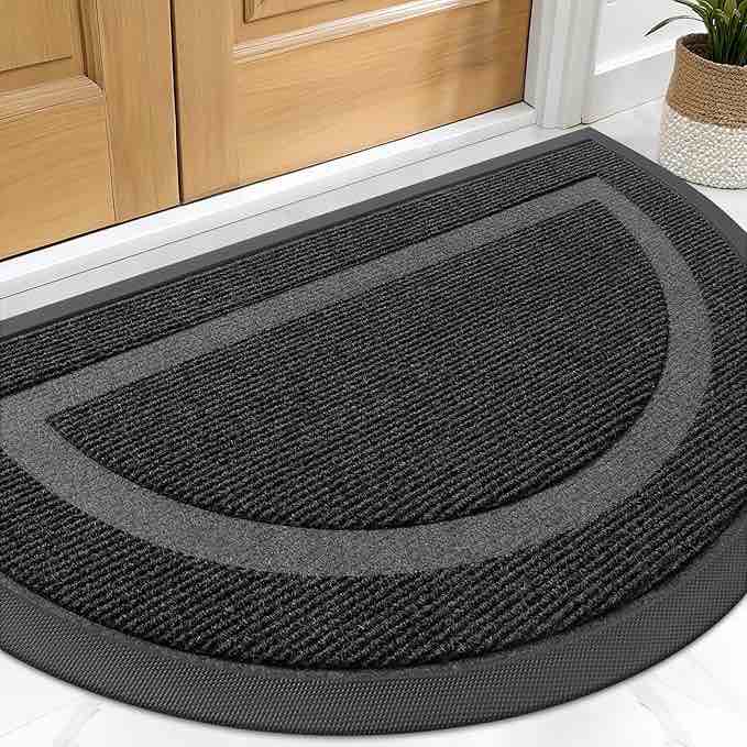 olanly half circle door mat indoor outdoor entrance welcome, waterproof all-season, all-weather doormat, sturdy natural rubber, low profile, easy clean patio porch entryway mat, 29.5x17, black