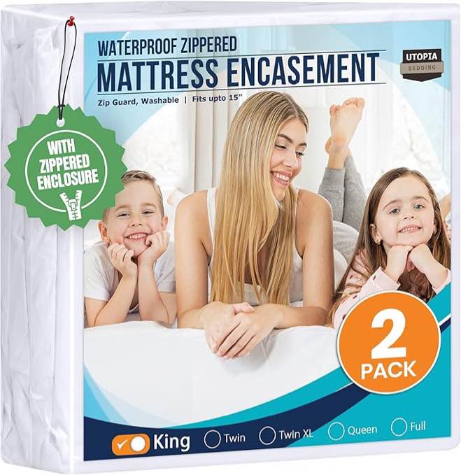 Utopia Bedding Mattress Protector Zippered King Size (Pack of 2), 100% Waterproof Bed Bug and Dust Mite Proof Mattress Encasement, Absorbent 6 Sided Mattress Cover